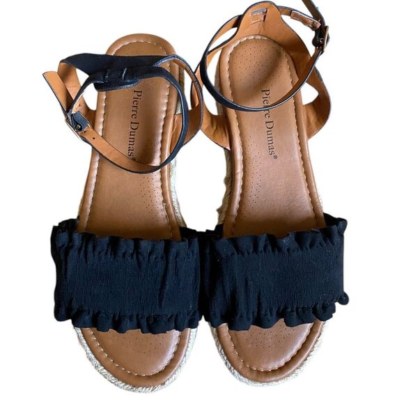 Pierre Dumas Magic Ruffle Band Espadrille Platform Sandals Size 10 Black - Picture 3 of 15